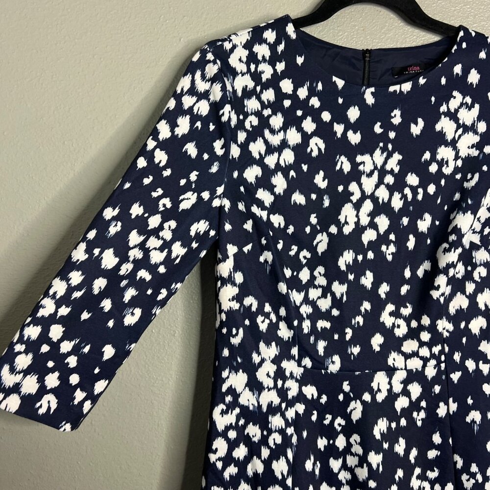 NWOT Trina Turk Navy & White Printed Mini Dress 3/4 Sleeve Fit and Flare 2 - Picture 5 of 8